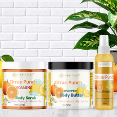 Citrus Punch Luxury Care Collection with body scrub, whipped body butter, and nourishing body oil