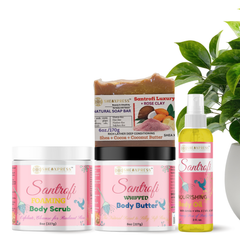 Santrofi Rose Clay Luxury Care Collection featuring natural rose clay soap, foaming body scrub, whipped body butter, and nourishing body oil