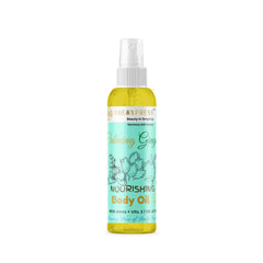 Calming Ginger Nourishing Body Oil 2 fl oz bottle with botanical ginger and matcha design
