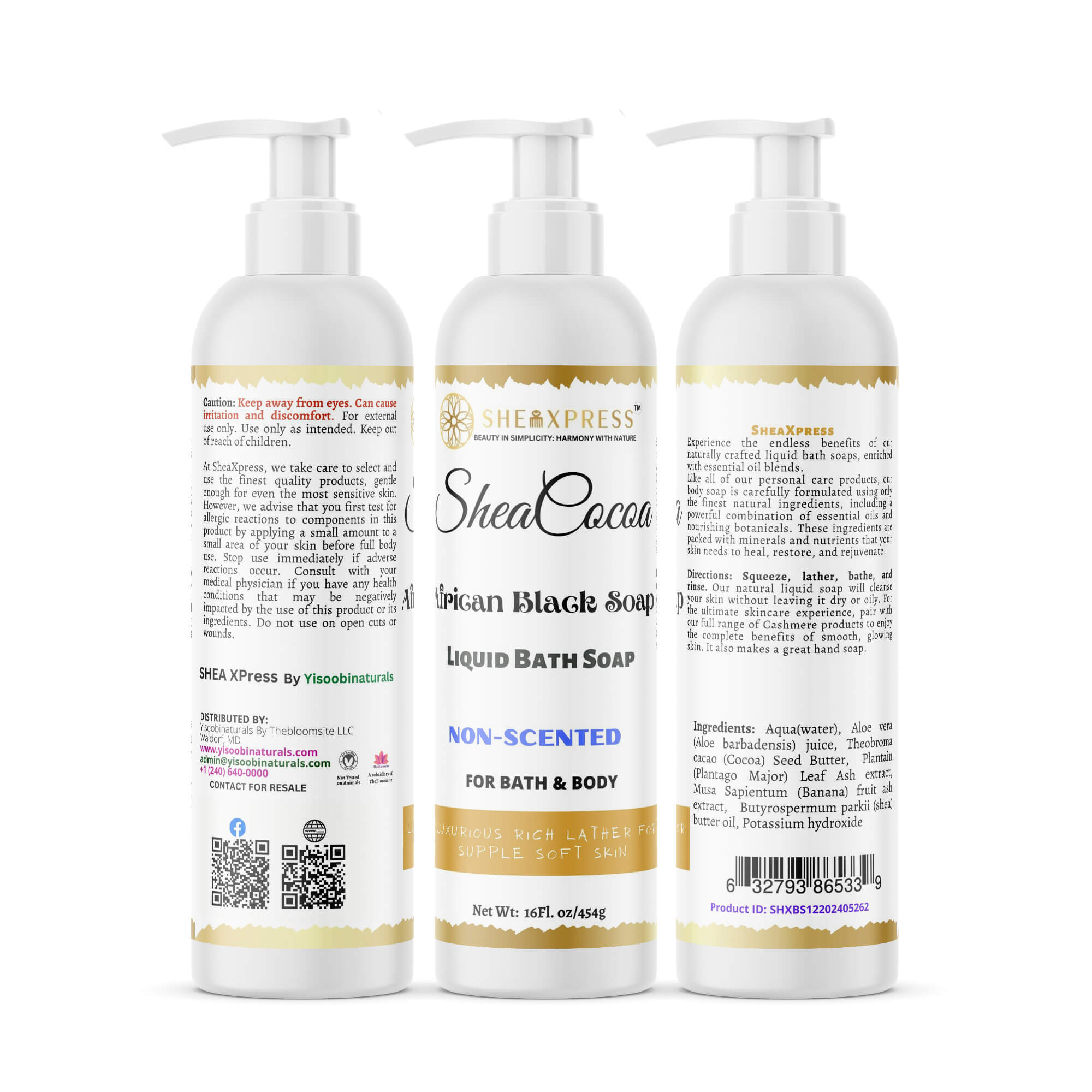 Shea Cocoa Unscented  African Black Liquid Soap