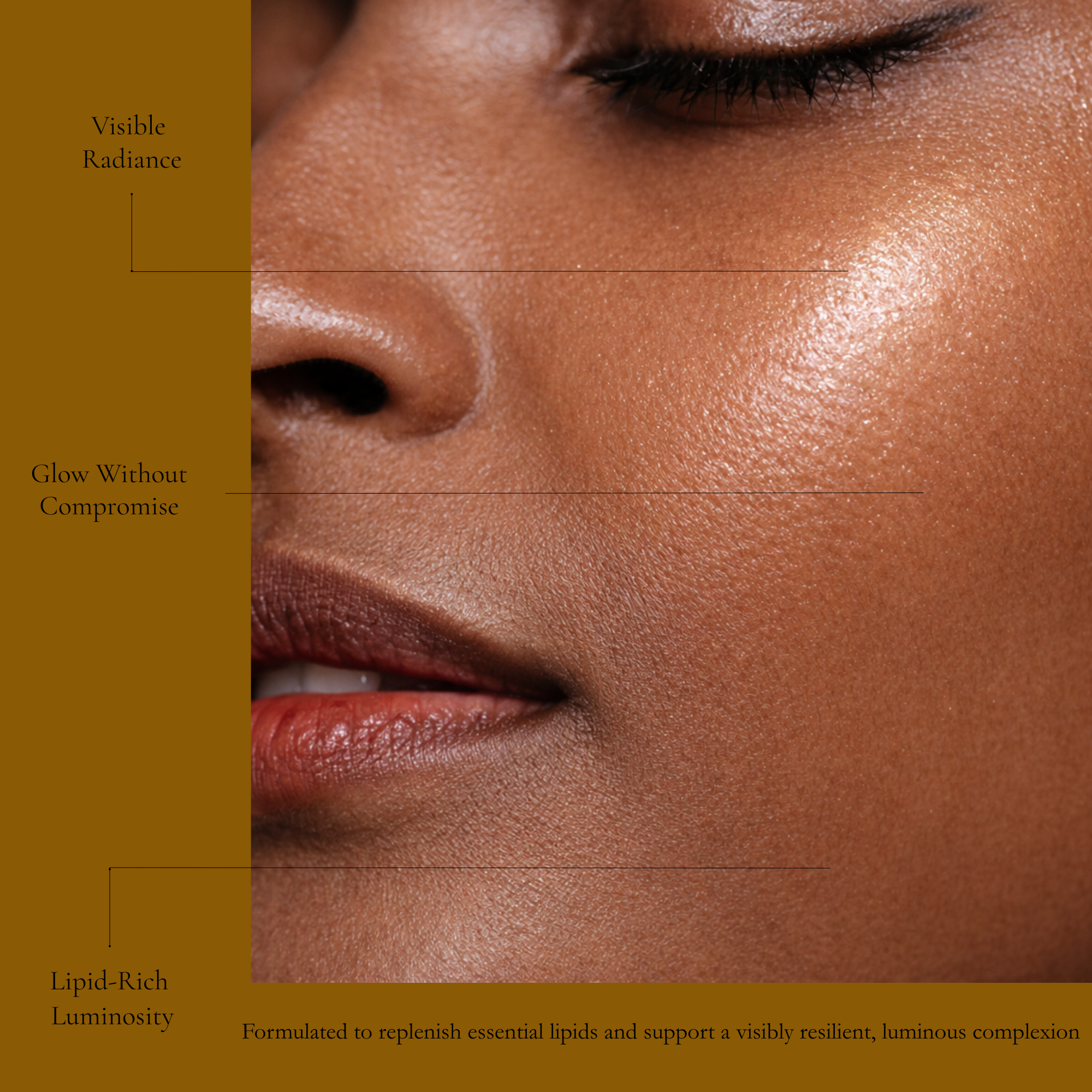 Visible radiant glow on melanin-rich skin after applying AURELA Bio-Lipid Renewal Elixir