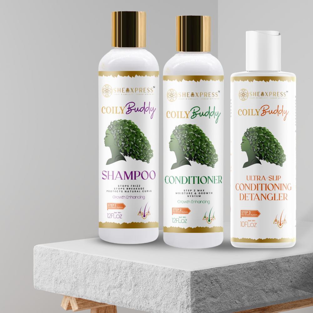 CoilyBuddy Coil Care Trio: Shampoo, Conditioner and Ultra-Slip Conditioning Detangler