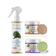 CoilyBuddy Off-Wash Refresh Duo: Curl Refreshing Mist with Jasmine or Hibiscus Hair Food