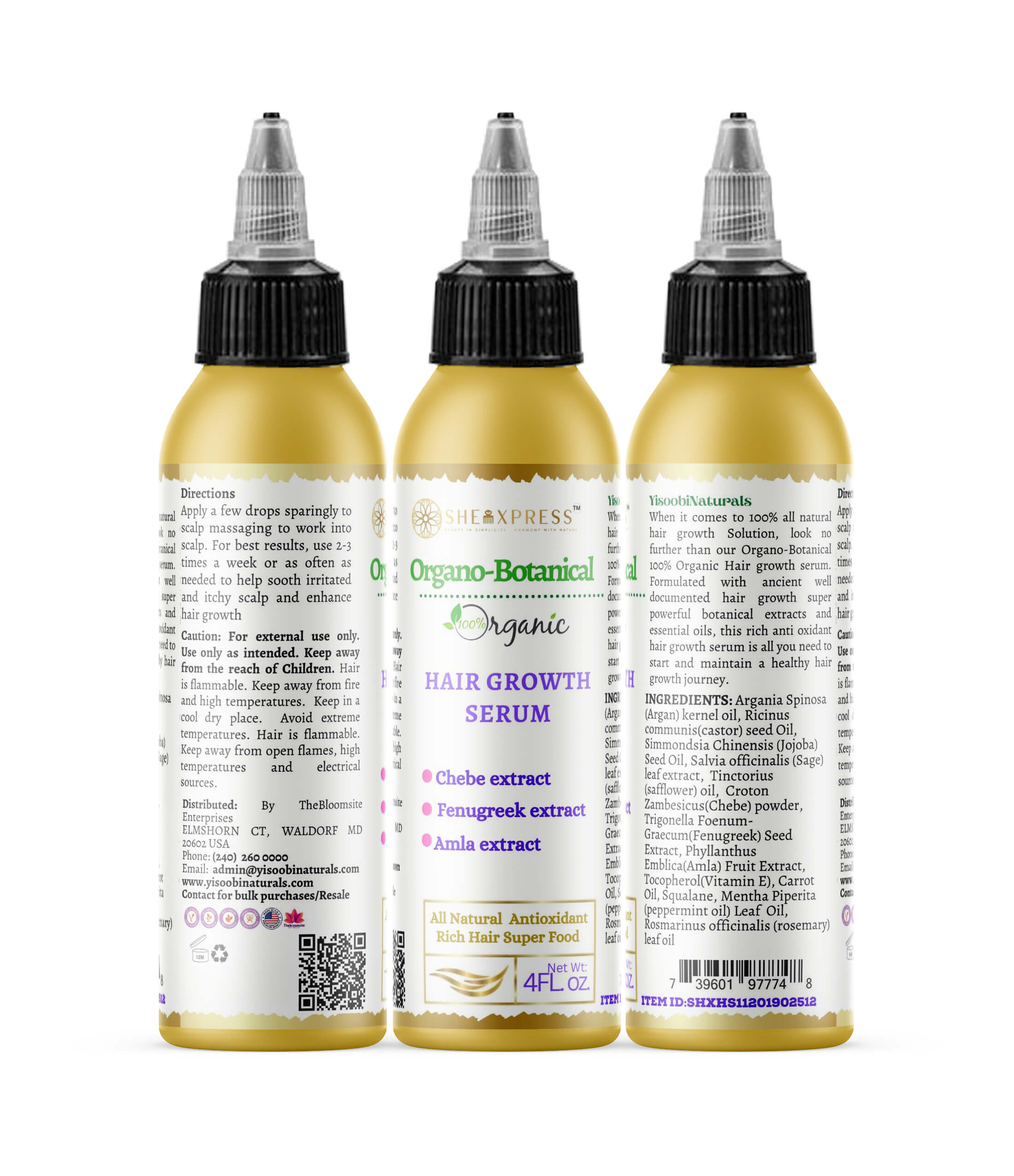 SheaXpress Organo - Botanical Hair Growth Serum – 4 oz dropper bottle
