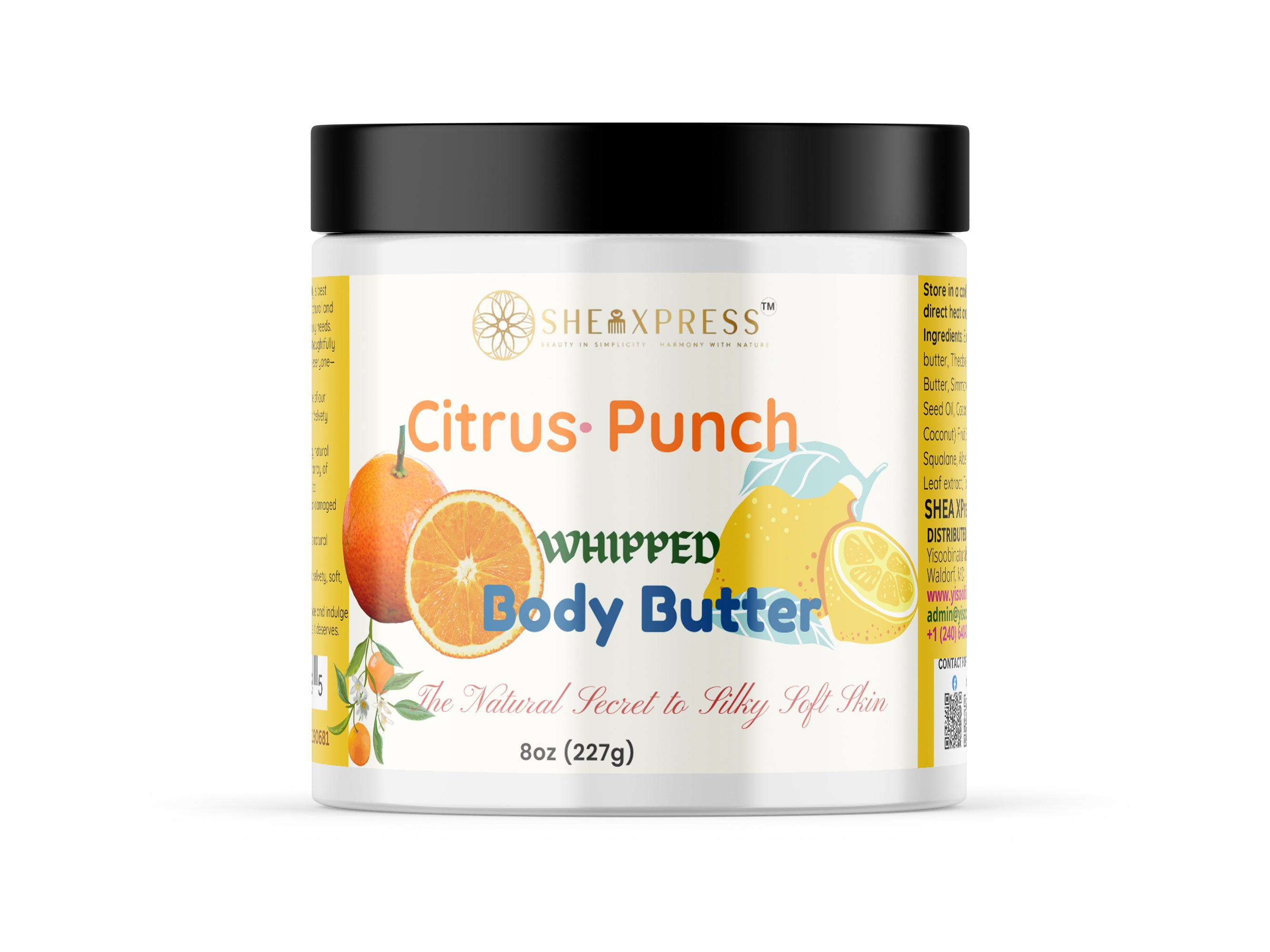 Citrus Punch Whipped Body Butter by SheaXpress 8 oz jar with citrus label for deep hydration and soft skin