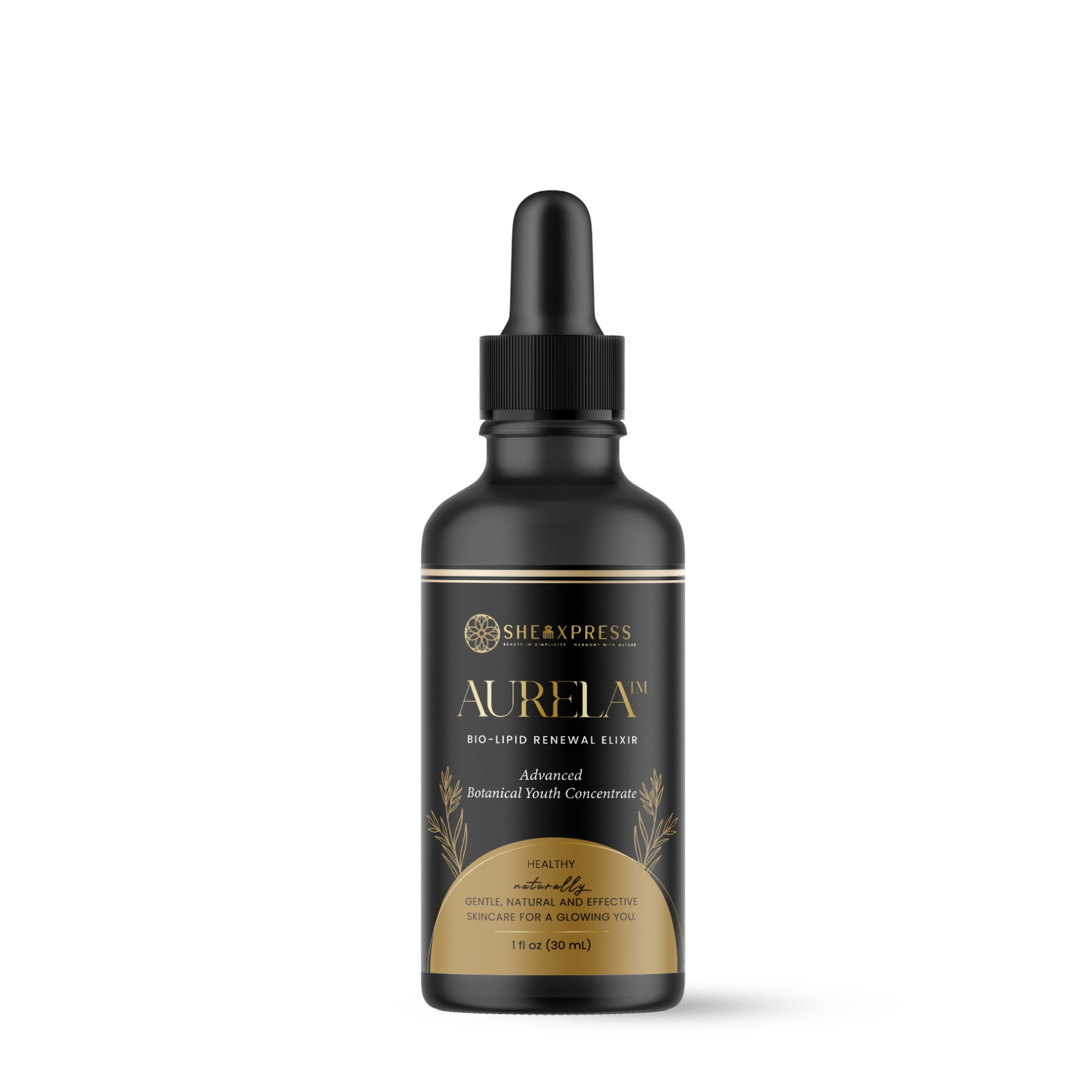 AURELA Bio-Lipid Renewal Elixir luxury botanical facial oil in matte black glass bottle 30 mL